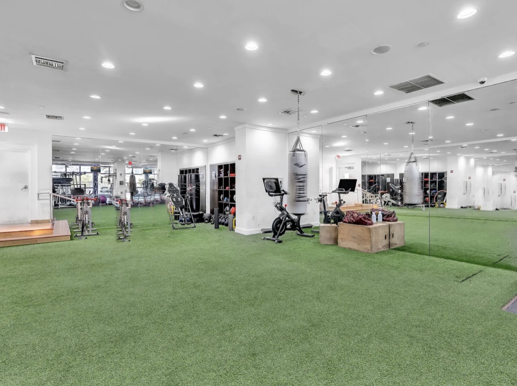 Indoor turf training area with performance equipment
